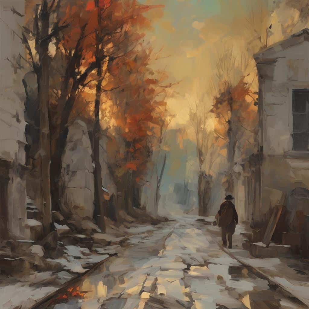 Χαρακτικό της σύγχρονης τέχνης με καινοτόμους καλλιτέχνες σε μια αστική πόλη το φθινόπωρο.